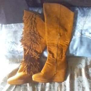 Suede knee high boots wedge heel size8.5